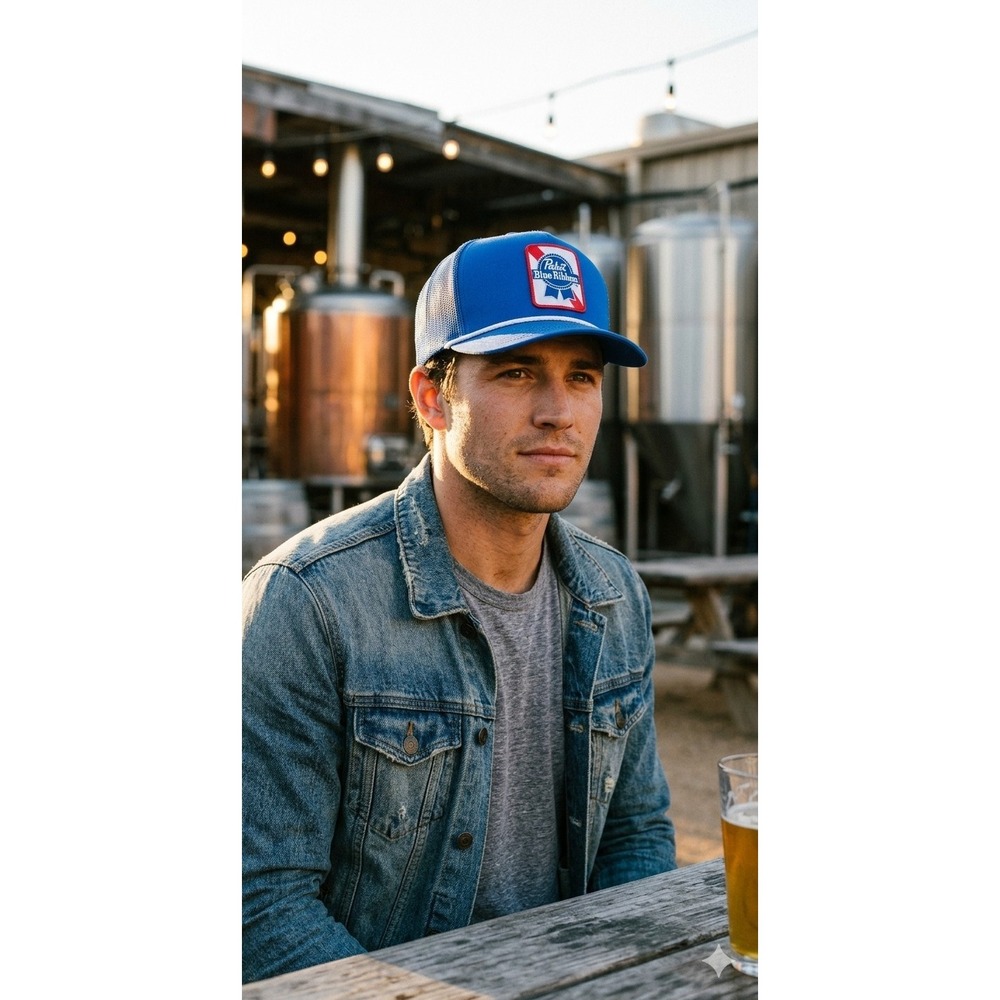 Hooey Trucker Style Men's Blue Hat Mesh Pabst Blue Ribon Logo Western Rodeo New